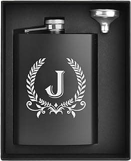 ELEGANTPARK Hip Flasks for Liquor for Men with Initials Monogrammed Gifts for Men Birthday Personalized Gifts for Him Groomsmen Dad Engraved Hip Flask with Funnel 8 OZ Letter J