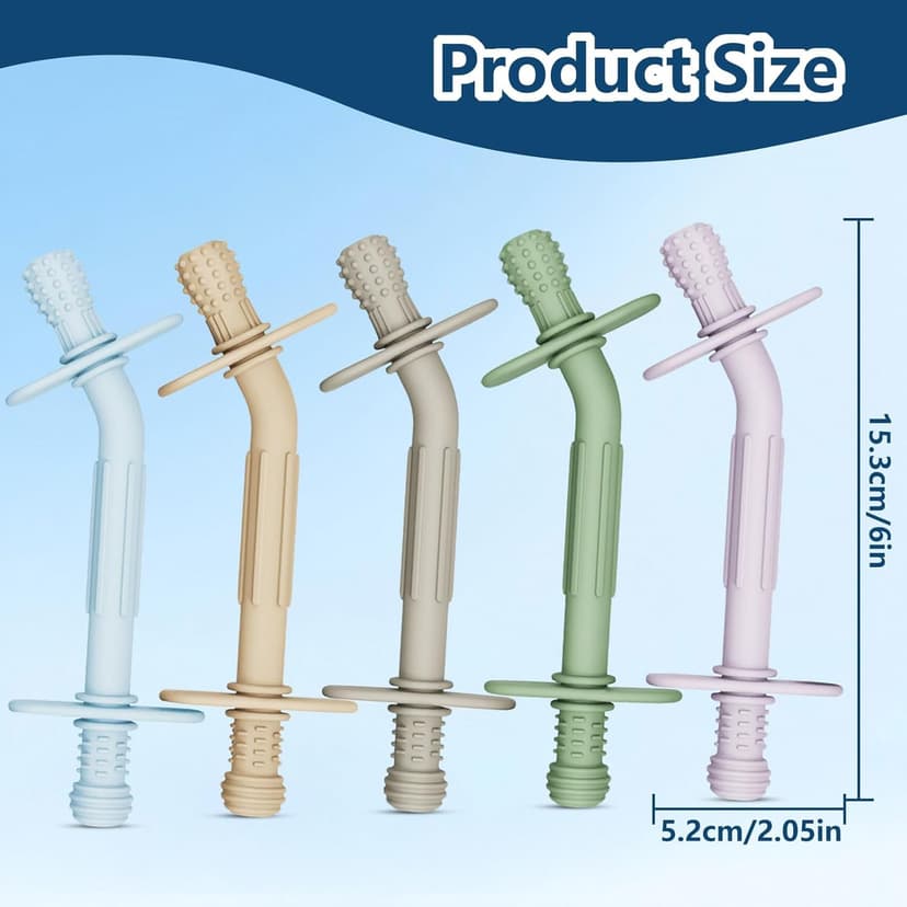 Teething Toys for Babies 36+ Months, 5 Pack Silicone Teething Straws,Soft Chewable Sensory Aid for Molar Discomfort, Infant Oral Development