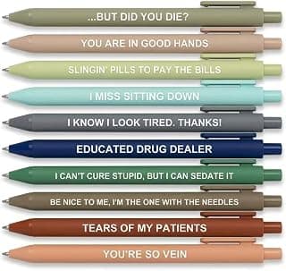 Funny Nurse Appreciation Gift for Nurse Week, Work & Graduation, Black Gel Ink Pens for CNAs, RNs & Women Nursing Students 10 Pack Nurse Pens Gift , Aesthetic Nurse Essentials, Funny Pens for Nurses B0GTYRFCYL