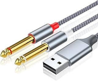Eaglewireless 3ft USB Guitar Cable, USB A Male to Dual 6.35mm Splitter Y Cable, Guitar 1/4 Inch TS to Computer Interface Cable Adapter for Instruments Recording Singing, Bass/Electronic/Piano/Drums