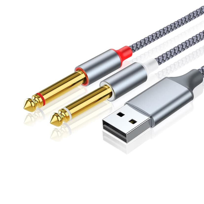 Eaglewireless 3ft USB Guitar Cable, USB A Male to Dual 6.35mm Splitter Y Cable, Guitar 1/4 Inch TS to Computer Interface Cable Adapter for Instruments Recording Singing, Bass/Electronic/Piano/Drums