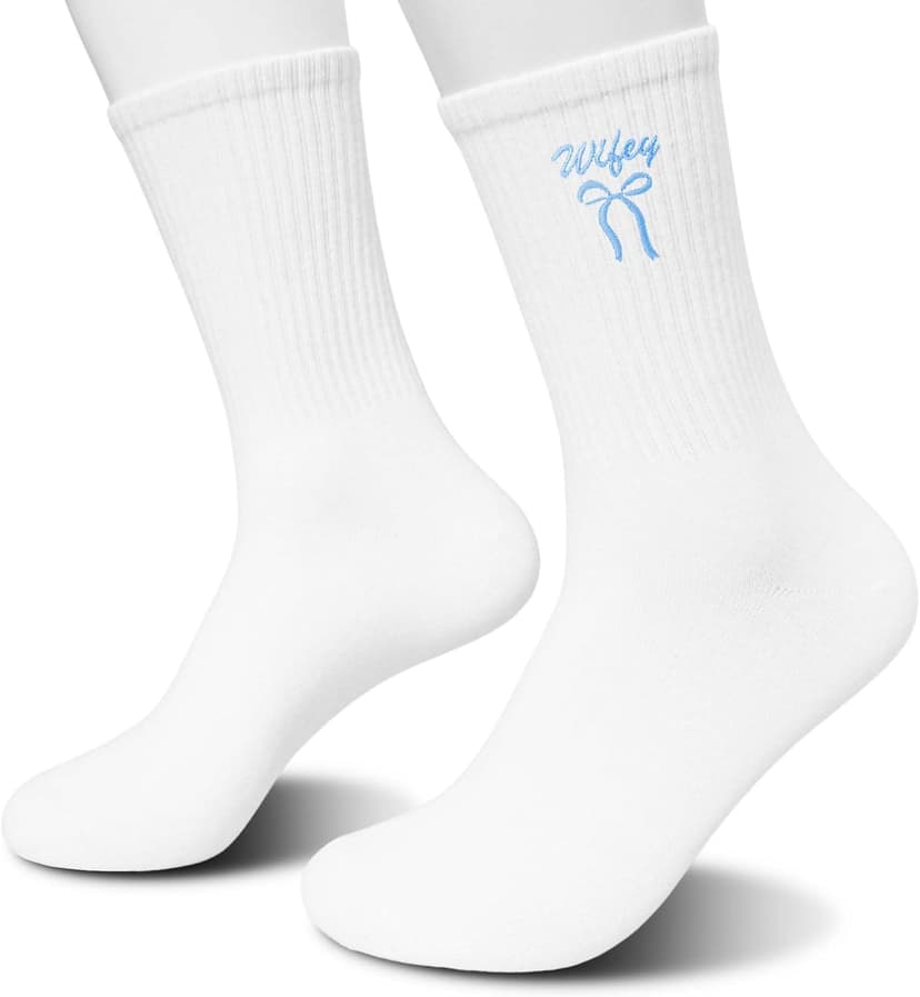 Embroidered Bow Bride Socks - Wedding Day Crew Socks B0FKGG82HR