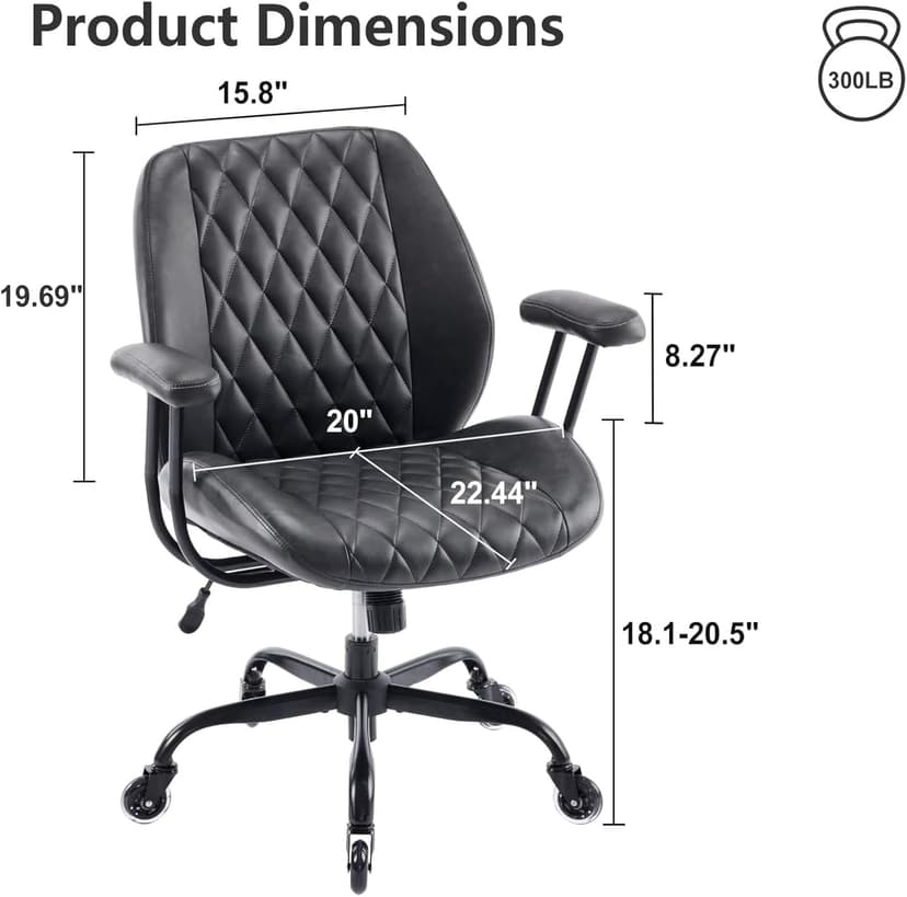 YFO Home Office Desk Chair Office Rubber Casters Ergonomic Computer Chair with Lumbar Support Adjustable Height Rolling Swivel Executive Task Armrests Chair, Black PU