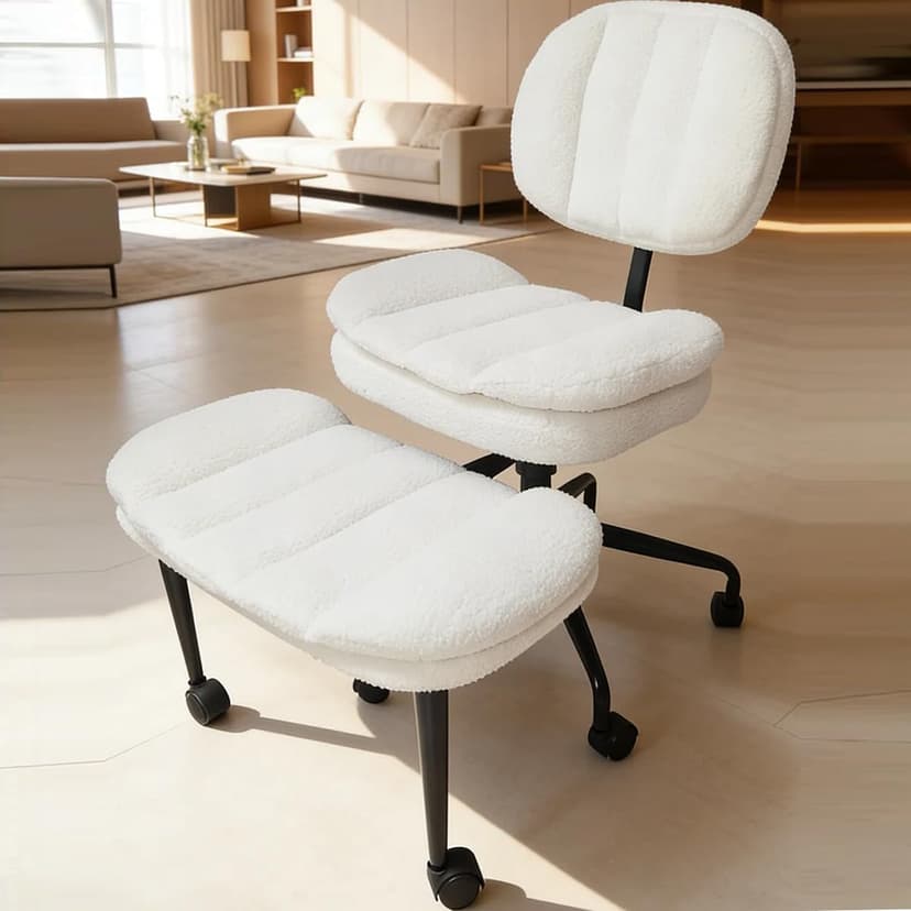 Criss Cross Chair with Footrest, 360° Swivel Faux Shearling Office Chair, Extra Wide Seat with Sofa-Like Comfort, Ergonomic Cross Legged Desk Chair for Cozy Reading, Meditation