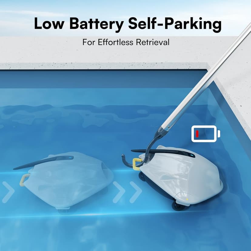 PoolMr Cordless Robotic Pool Cleaner - Above Ground Pool Vacuum Robot - 40W Strong Suction, Dual Cleaning System, Barrier Crossing, 120-Min Runtime Up to 1614 Sq for Above Ground Pools, Grayish White