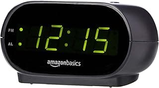 Amazon Basics Small Digital Oval Alarm Clock With LED Display, Nightlight & Battery Backup, Black, 4.5 x 3.5 x 2.4 Inches