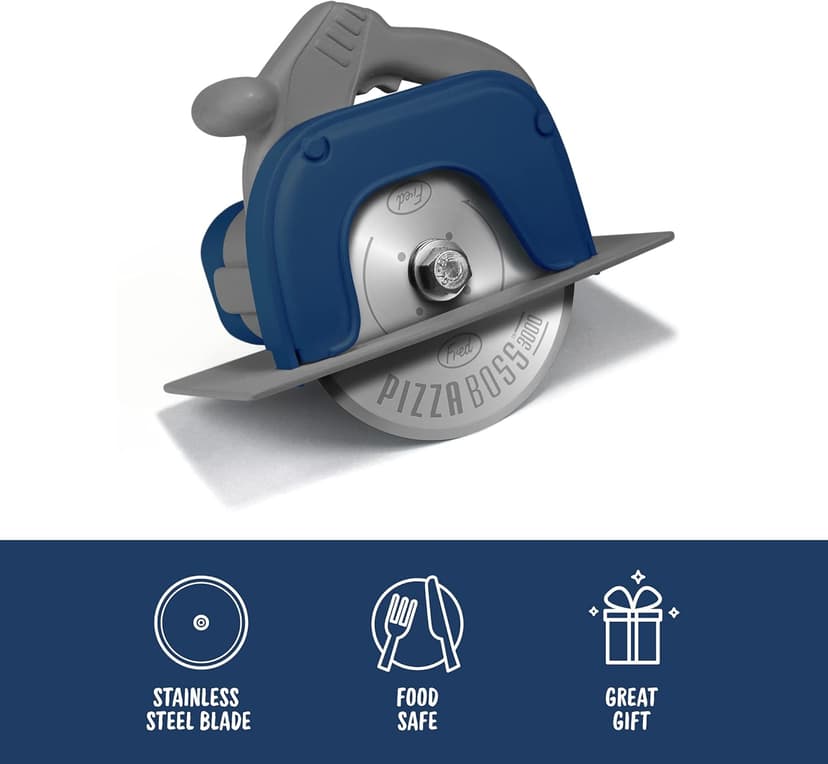 Genuine Fred PIZZA BOSS 3000, Circular Saw Stainless Steel Pizza Wheel, Great Gift for Guys and Pizza Lovers, Easy to Clean with Removable Shield - White Elephant Gift - Fun Kitchen Gadget