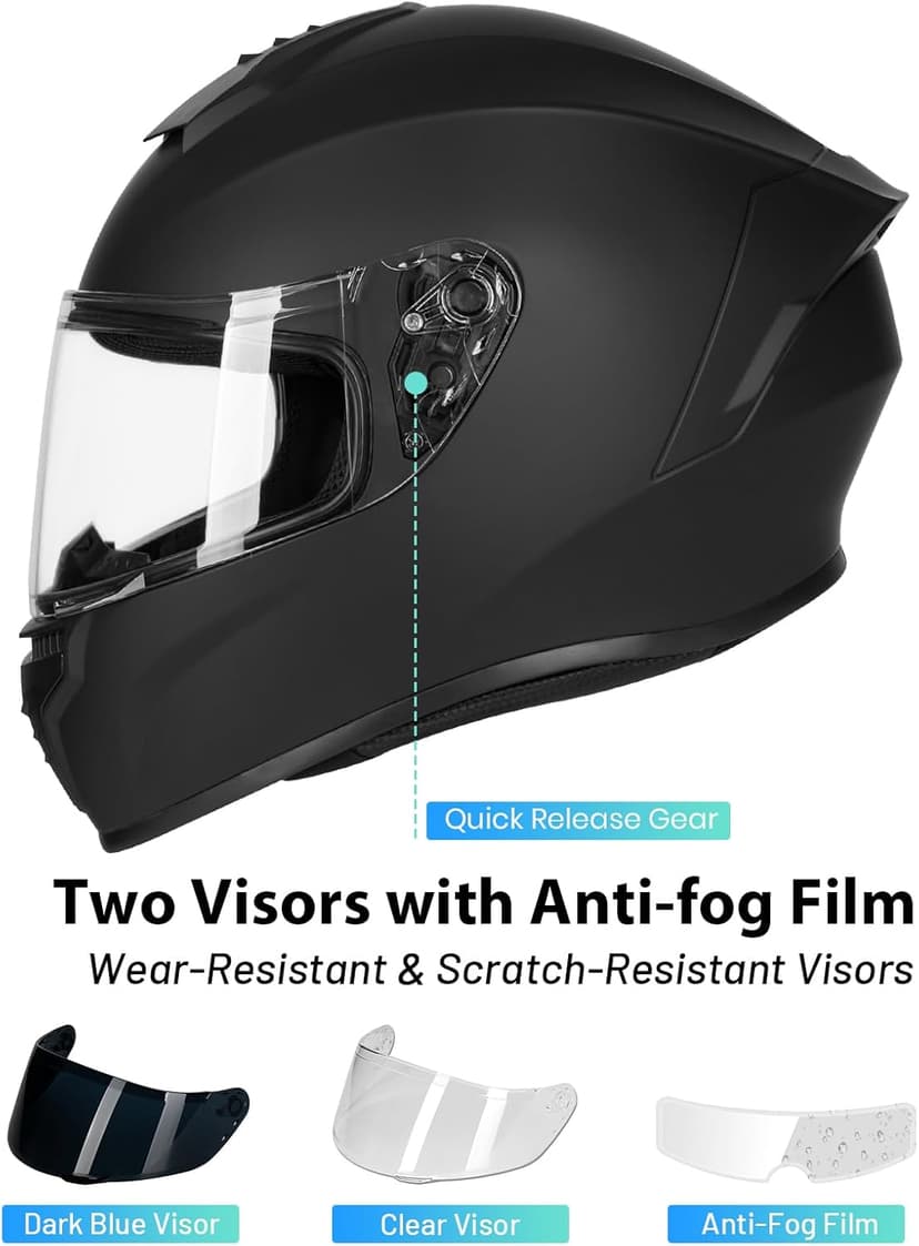 Favoto Full Face Motorcycle Helmet DOT Approved, Cascos Para Motos Snowmobile Dirt Bike Helmet for Adults Men Women, Anti-Fog Film Included, Black, Medium