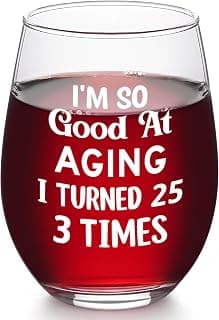 Futtumy 75th Birthday Gifts for Women, Turned 25 3 Times Wine Glass, Gifts for 75th Birthday Women Mom Grandma Wife Daughter Sister Friend Aunt Female, Funny 75th Birthday Decoration for Her, 17oz B0GKP1QFRF
