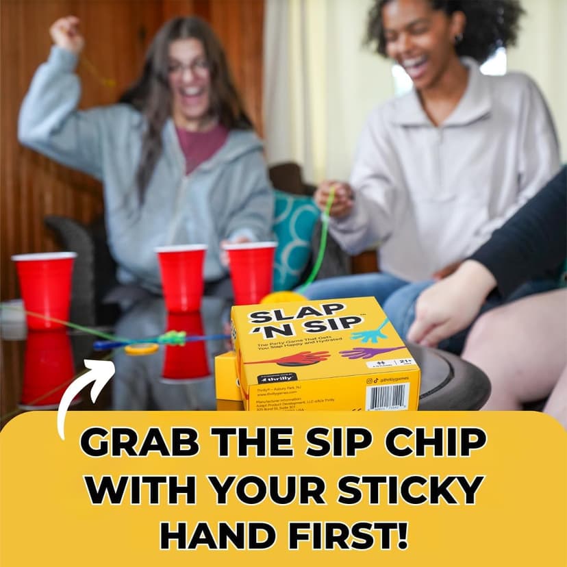 Slap N Sip A Hilarious Drinking Game with Sticky Hands, 200 Cards & A Sip Chip, Fast-Paced Adult Party Game for Game Nights, Funny Gift for Adults Ages 21+