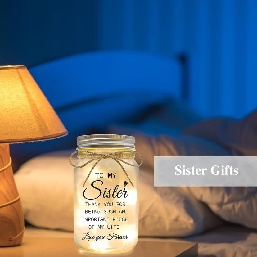 Mason Jar Night Lights with Warm Lights for Sisters, Mothers Day Valentines Day Gifts for Sister, Heartfelt Home Decor Gift Sister Gifts - Unique Sister Birthday Christmas Day Gifts Ideas B0DYV2ZL4M