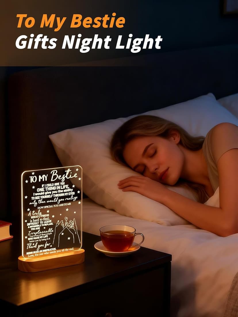 to My Bestie Gifts,3D Illusion Lamp I Love You Friends Night Light for Best Friend Sister Boys & Girls Women BFF Birthday Holiday, Soft Warm White Colors LED Wooden Table Lamp