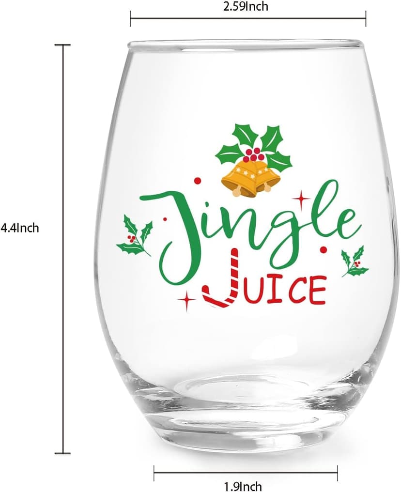 Jogskeor Jingle Juice Christmas Wine Glass, 15 Oz Christmas Stemless Wine Glass for Friends Women Men, New Year Gift Idea for Christmas Wedding Party
