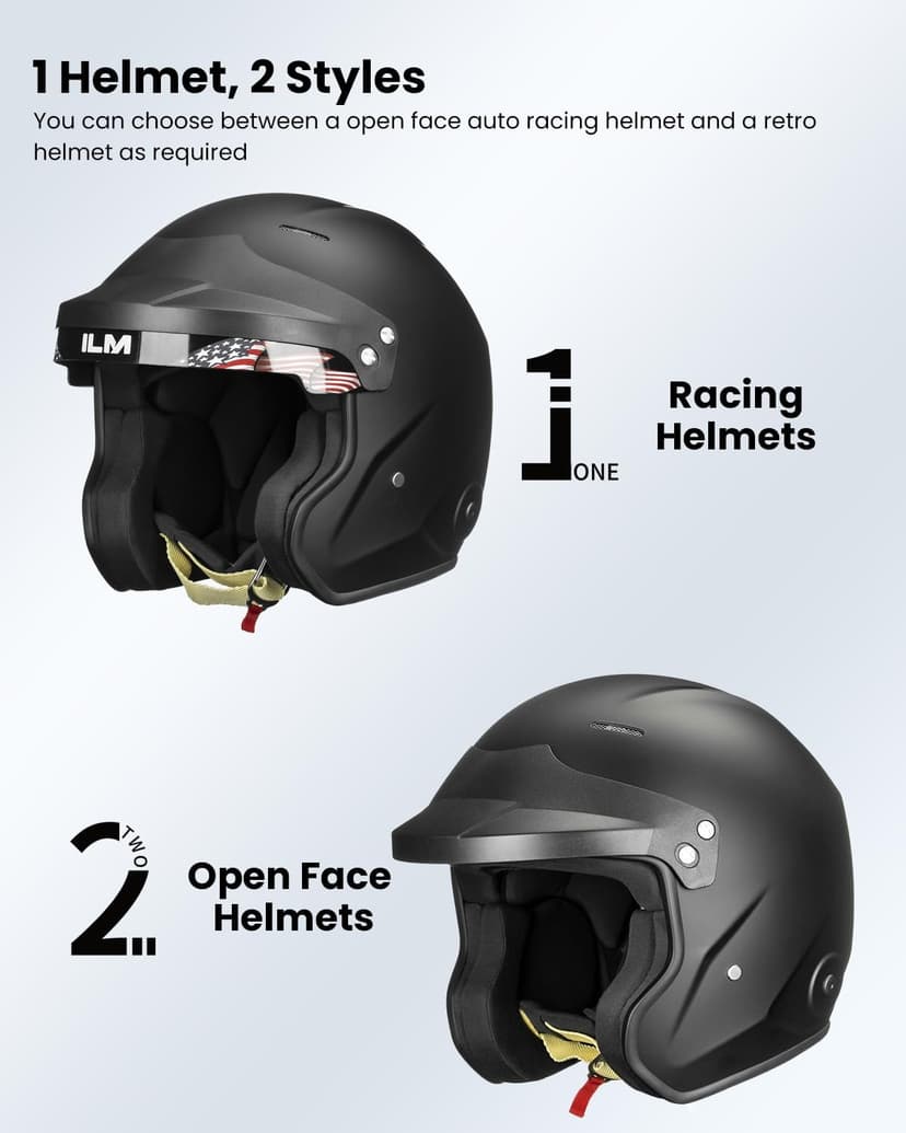 ILM Snell SA2025 Open Face Auto Racing Helmets Lightweight Fiberglass Helmet for Men and Women Model R95