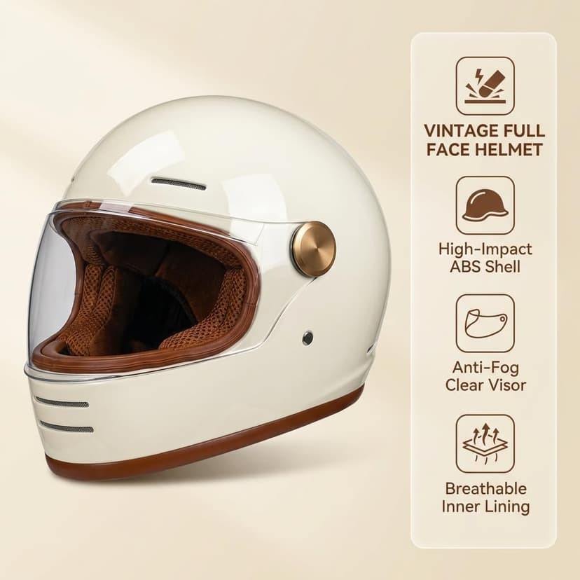 Retro Motorcycle Helmet for Adults?Vintage Full Face Helmet with Ventilation System, Waterproof Design for Motorcycle Riding