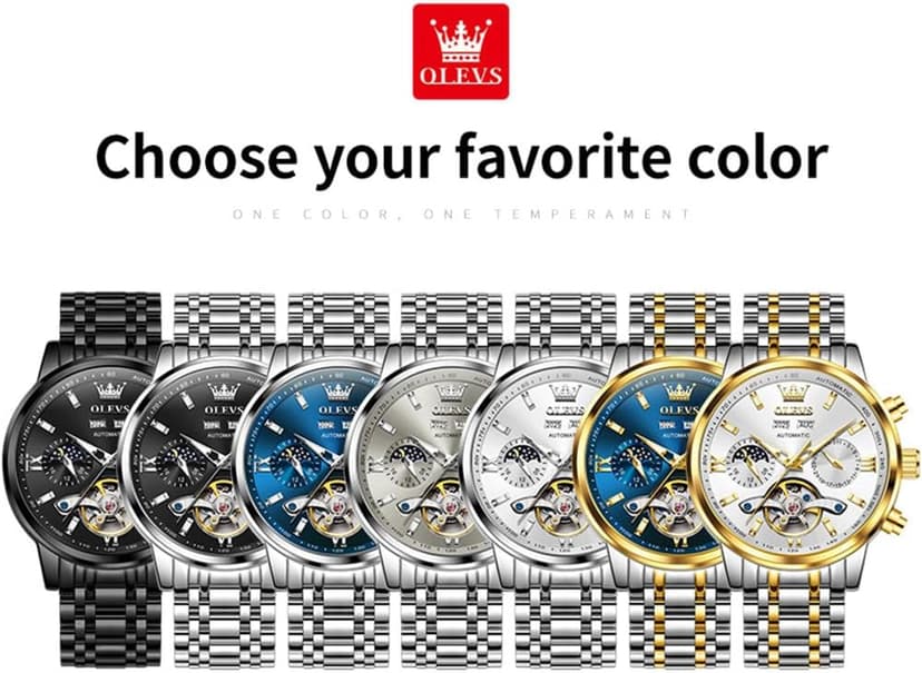 OLEVS Automatic Watches for Men Luxury Skeleton Multi-Function Mechanical Watch Self Winding Date Waterproof Luminous Mens Watch