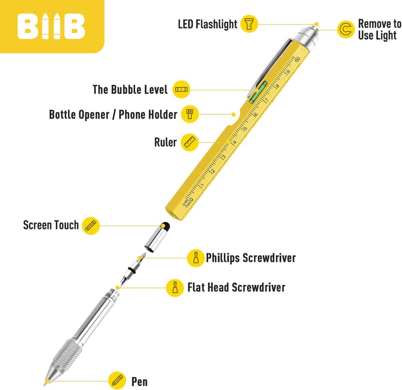 BIIB Stocking Stuffers for Men Adults, Gifts for Men 9 in 1 Multitool Pen, Mens Stocking Stuffers, Mens Christmas Gifts for Dad Him Husband, White Elephant Gifts for Adults, Cool Gadgets