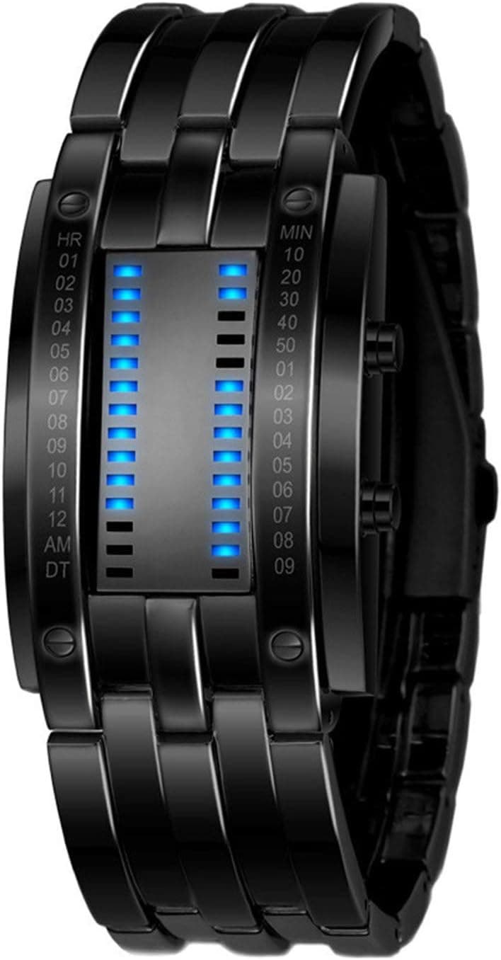 FANMIS Fashion Casual Binary LED Military Men's Sports Stainless Steel Quartz Rectangle Wrist Watch Silver