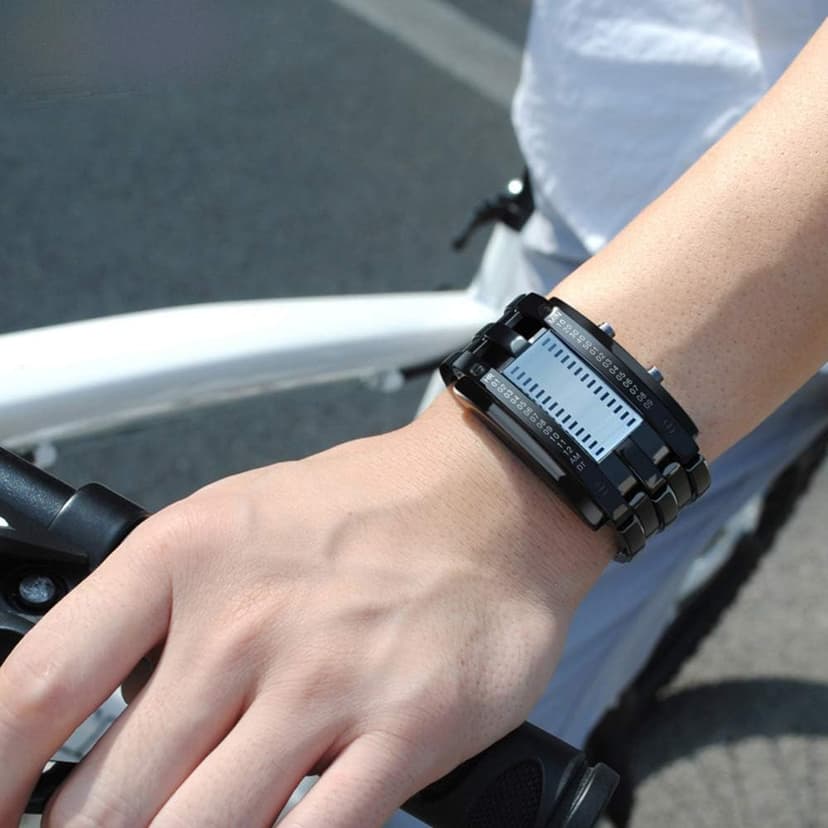 FANMIS Fashion Casual Binary LED Military Men's Sports Stainless Steel Quartz Rectangle Wrist Watch Silver