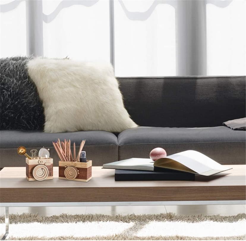 Zak-ka Camera Wooden Pencil Holder Creative Desktop Pencil Holder Stationary Makeup Organizer Decor Holder for Office Home (camera)