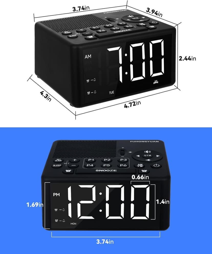 Digital Alarm Clock Radio with AM/FM Radio, Presets, Scan, Dual Weekday/Weekend Alarms, Snooze, Sleep Timer and Dimmable White LED Display for Bedroom, Living Rooms, Kitchens, Offices, etc (White)