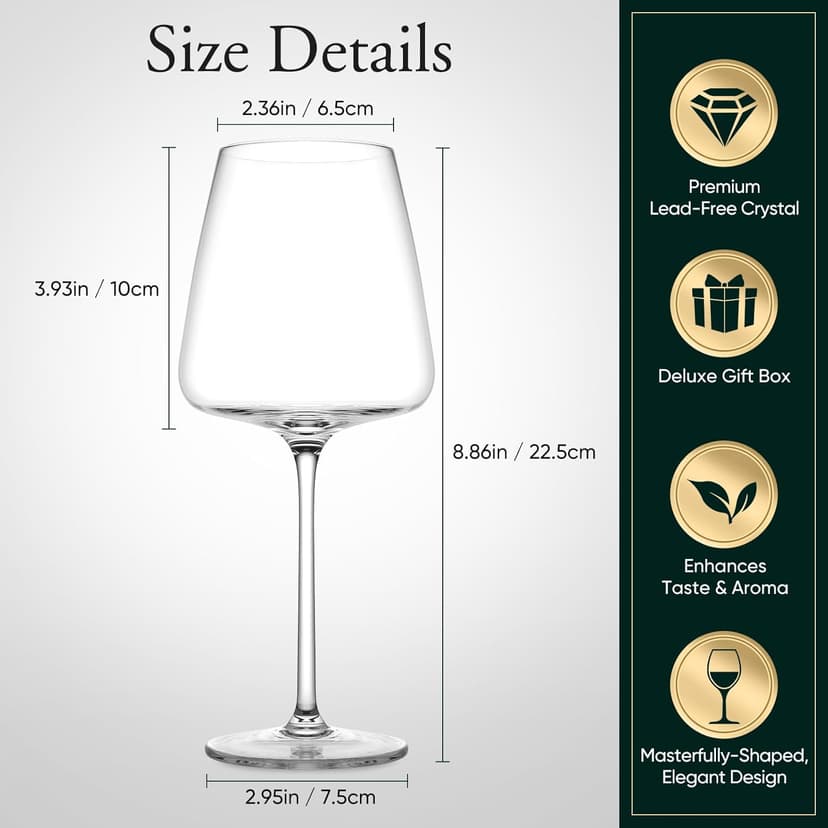 Red wine glasses 19oz Hand Blown Premium Crystal White square wine glass set of 4 Unique Large Wine Glasses Long Stem for men or women Wedding, Anniversary, Christmas Gift Box Give away gifts