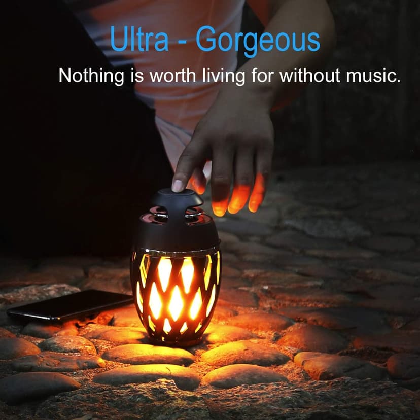 DiKaou LED Flame Outdoor Table Lamp Torch Table Lamp with Blutooth Speaker, Rechargeable Ambience Lantern with Flickers Warm Light for Patio/Porch/Home Decor, Best Gift for Men Women Teens Kids B07QQNST7B