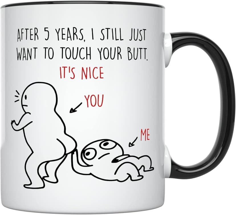 YouNique Designs 5 Year Anniversary Mug, 11 Ounces, Funny 5th Wedding Jubileee Coffee Cup for Her and Him, Fifth Year, 5th Wedding