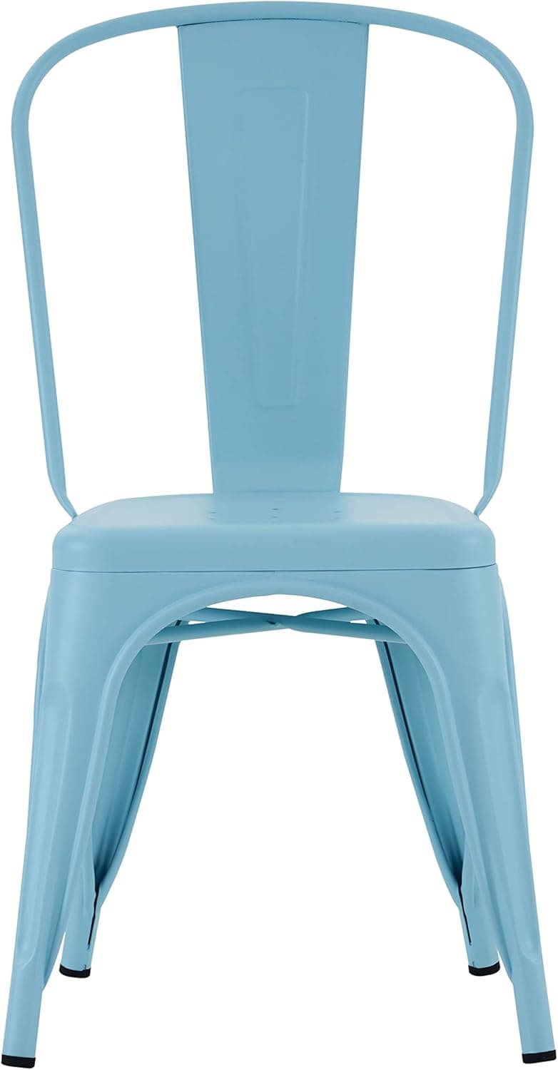 Nazhura Metal Dining Chair Farmhouse Tolix Style for Kitchen Dining Room Café Restaurant Bistro Patio, 18 Inch, Stackable, Waterproof Indoor/Outdoor (Sets of 4) (Blue)