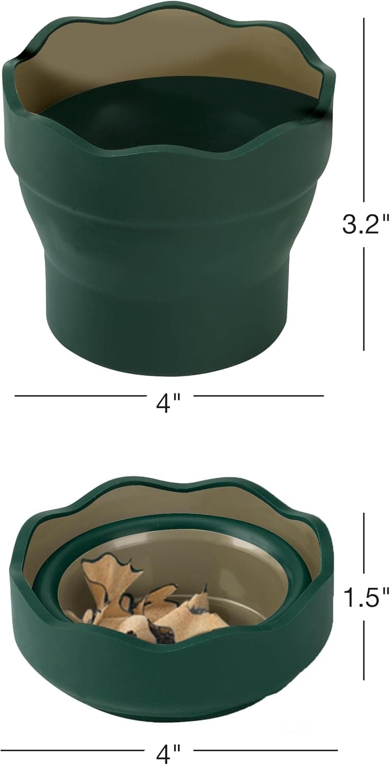Faber-Castell Clic & Go Artist Water Cup, Dark Green - Travel-Friendly Collapsible Brush Cleaner Tool with Brush Stand, Scalloped Rim, Non-Slip Base, Portable Palette & Rinser B007TYWDQE