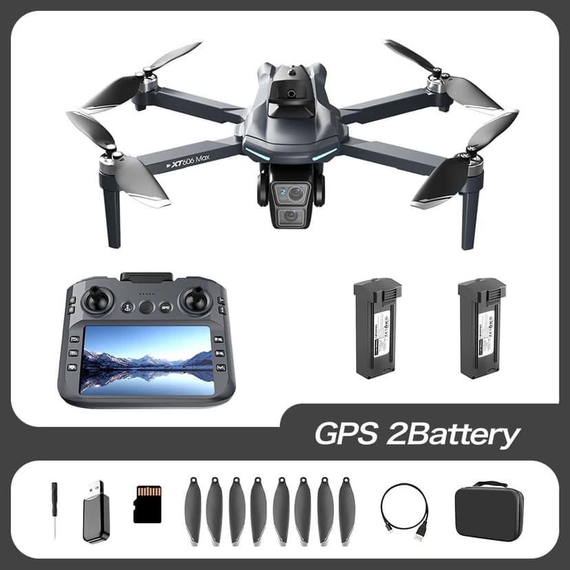 GPS Drone with HD Dual Camera, Brushless Motor & 5 Inch Screen Remote, EIS Anti-Shake Gimbal, Obstacle Avoidance & Optical Flow Positioning, under 250g Lightweight XT606 FPV Drone for Beginners Adults