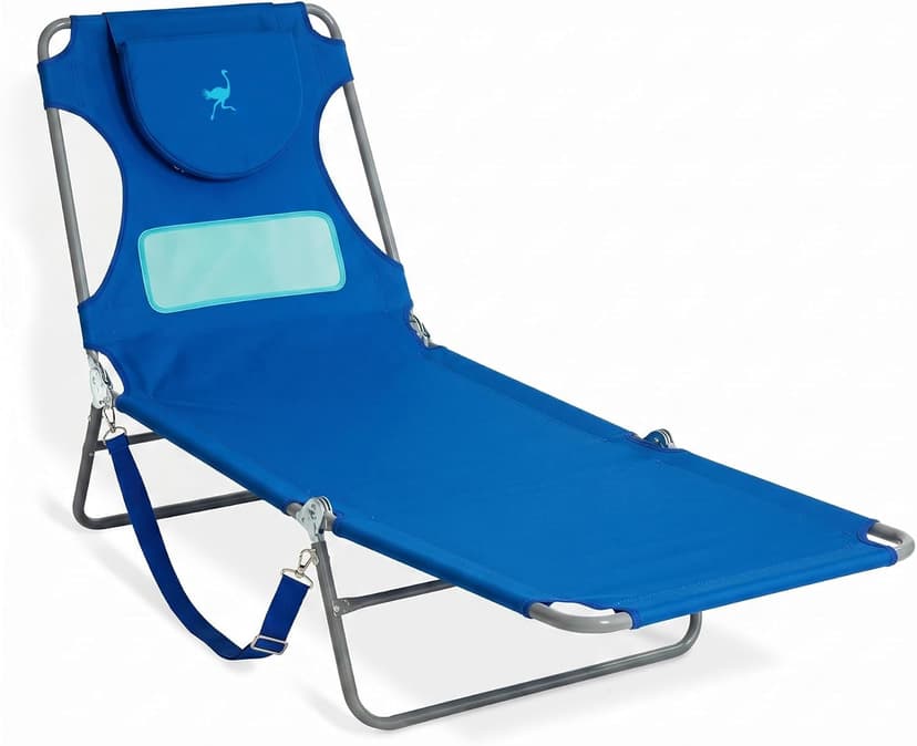 Ostrich the Ladies Comfort Lounger with Chest Support, Foldable and Portable Reclining Outdoor Patio Beach Lawn Camping Pool Tanning Chair, Ocean Blue