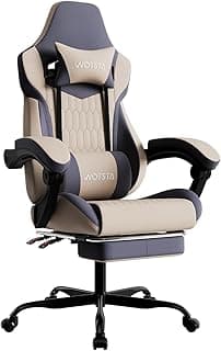 Gaming Chair with Footrest, High Back Gaming Chairs PVC Leather Ergonomic Gamer Chair with Adjustable Headrest Lumbar Support Racing Style Video Gaming Chair for Office/Home (Grey)