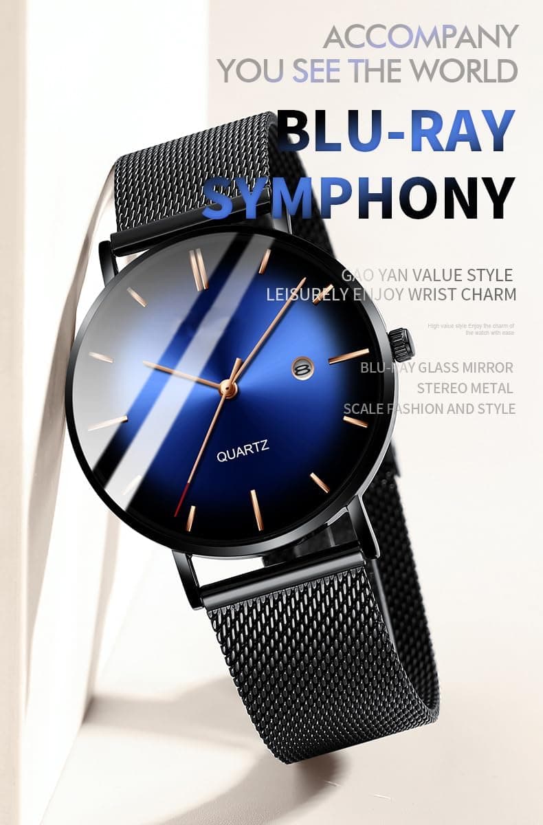 BESTKANG Men's Fashion Minimalist Wrist Watch Waterproof Watches Simple Ultra Thin Watches Analog Quartz Date with Stainless Steel Mesh Band