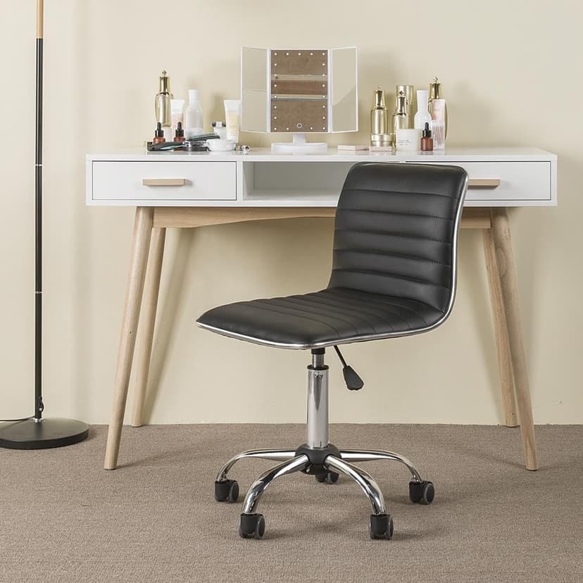 Yaheetech Adjustable Task Chair PU Leather Low Back Ribbed Armless Swivel Black Desk Chair Office Chair Wheels