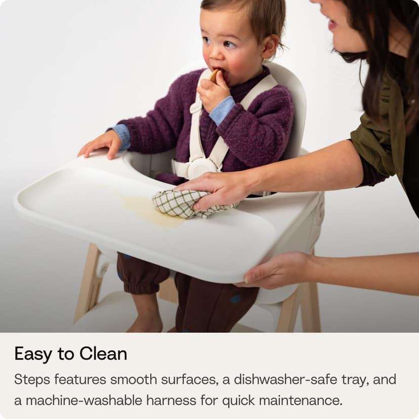 Stokke Steps High Chair for Babies & Children from 6 Months to 10 Years – 2-in-1 Adjustable & Ergonomic Design – Removable Baby Set, Tray & Safety Harness – 18.9 x 24.4 x 34.7 – White/Natural