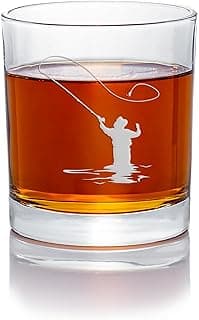 Fly Fisherman Round Rocks Glass - Fisherman Gift, Fishing Glass