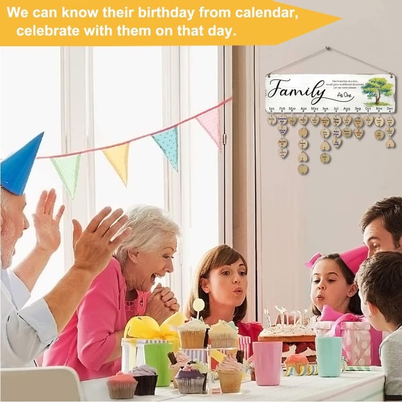 Birthday Gifts for Mom Grandma, Wooden Family Birthday Plaque Reminder Calendar Board Wall Hanging, Grandmother in Law Granny Present for Mothers Day Birthday Christmas Gift, FAMILY Sayings Pattern