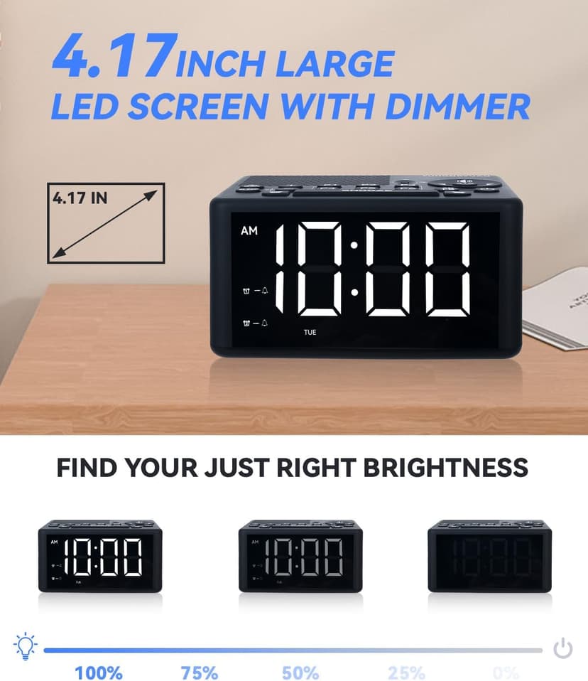 Digital Alarm Clock Radio with AM/FM Radio, Presets, Scan, Dual Weekday/Weekend Alarms, Snooze, Sleep Timer and Dimmable White LED Display for Bedroom, Living Rooms, Kitchens, Offices, etc (White)