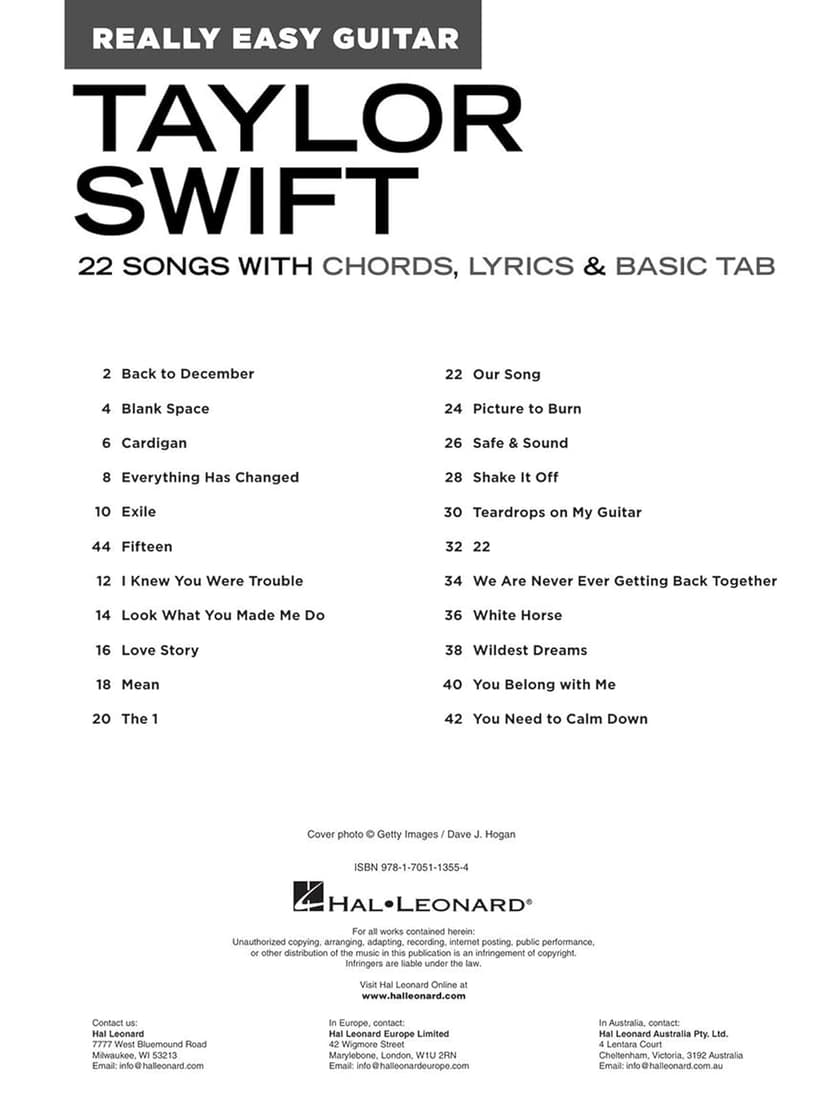 Taylor Swift - Really Easy Guitar Songbook | Beginner Guitar Music Book with Chords Lyrics and Basic Tab | 22 Easy Songs for Acoustic and Electric Guitar Players | Fun Pop and Country Collection