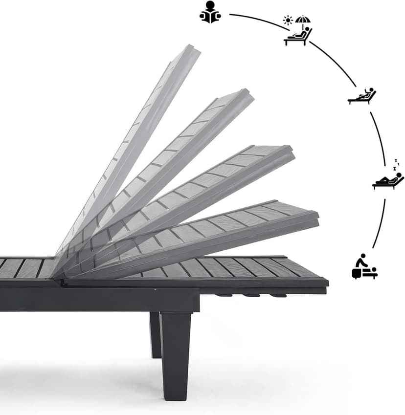 Nestl Patio Chairs - Black Chaise Lounge Chair Outdoor, 5-Position Adjustable Sun Tanning Chair, Waterproof Pool Lounge Chairs Set of 2, Reclining Lawn Chair, Lightweight Outdoor Lounge Chairs