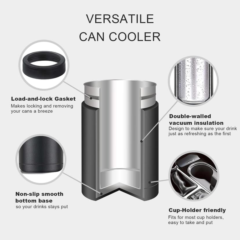 Stepstall Can Cooler Beer Bottle Holder with Beer Opener, 4-in-1 Design Slim Can Beer Bottle Insulators, Double Walled Stainless Steel Insulated, 12 OZ Beer Gifts for Men Father(Black American Flag)