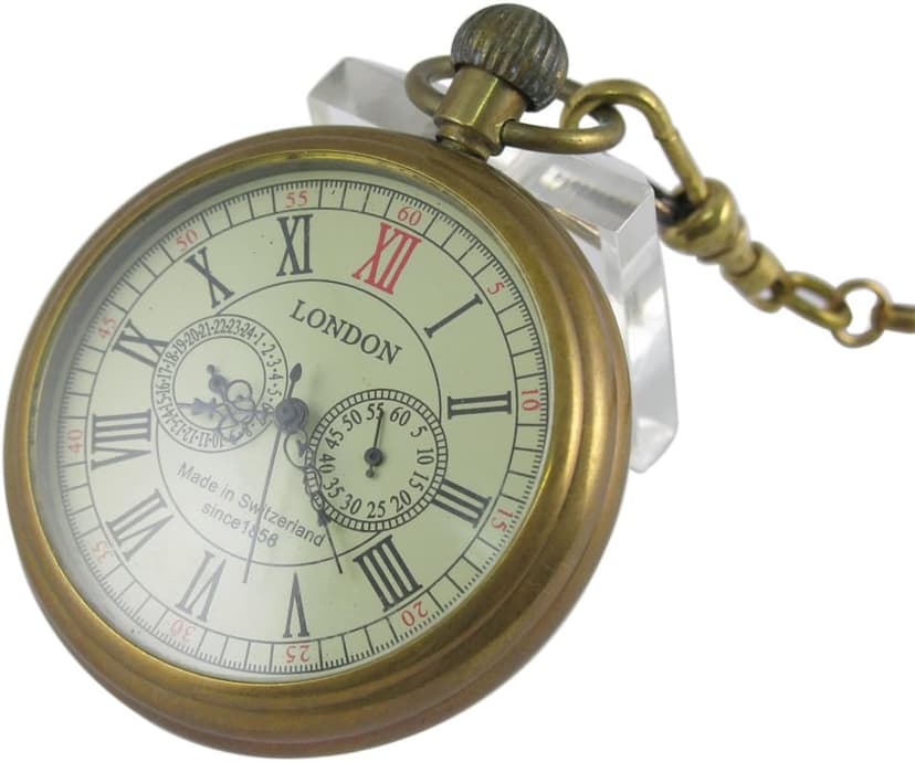 VIGOROSO Men's Vintage Full Copper Hand-Wind Mechanical Second&24hours Sub-dials Pocket Watch in Box