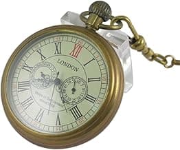 VIGOROSO Men's Vintage Full Copper Hand-Wind Mechanical Second&24hours Sub-dials Pocket Watch in Box