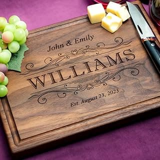 Personalized Cutting Board - Custom Engraved Wood Charcuterie Board - Best Wedding Gift Idea for Couples (Bride & Groom), Newlyweds - Handcrafted in USA from Premium Hardwood 002