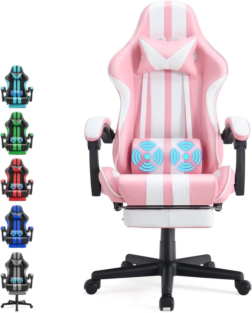 Ferghana Gaming Chairs with Footrest,Computer Game Chair,Massage Gaming Chairs,Christmas,Xmas Gift,PC Gaming Chairs for Adults Teens for Gaming Live Streaming Room(Pink,Racing Version)