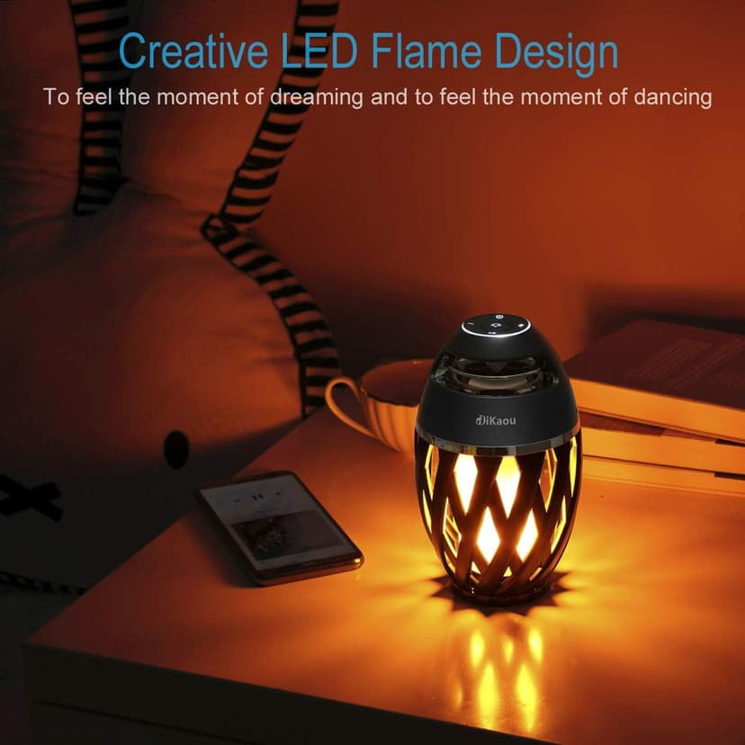 DiKaou LED Flame Outdoor Table Lamp Torch Table Lamp with Blutooth Speaker, Rechargeable Ambience Lantern with Flickers Warm Light for Patio/Porch/Home Decor, Best Gift for Men Women Teens Kids B07QQNST7B