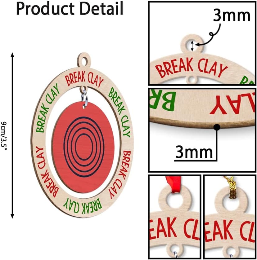 Shooting Target Shaped Christmas Ornament, Shooting Clay Ornaments, Skeet Shooter Decor, Shoot Sport Player Wooden Ornament for Xmas Tree, Keepsake Gift for Shooters Men Him Dad Brother, Break Clay