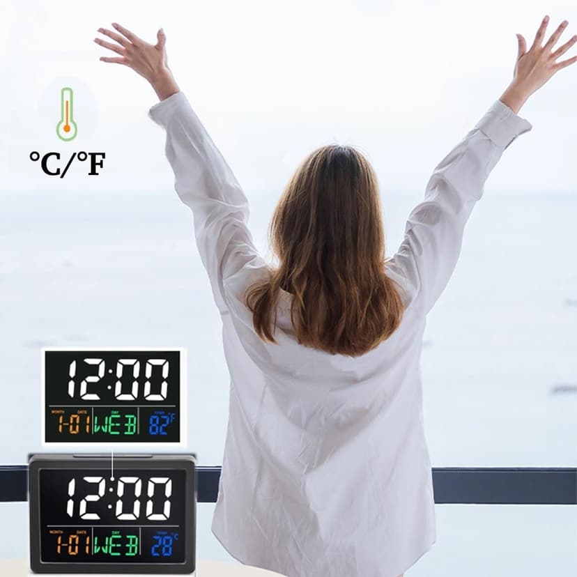 WQV Digital Alarm Clock, 5.5" Large LED Alarm Clock for Bedrooms, Table Desk Clock, with Calendar Date Day Temperature Snooze, Adjustable Alarm Volume & Brightness, Gift for Students Elderly