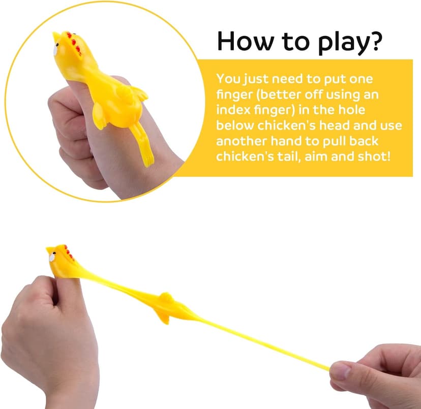 POPLAY 42PCS Flying Chicken Slingshot, Party Favors Treasure Box Toys for Kids 4 to 8, Flicking Rubber Chickens Finger Toys for Christmas Stocking Stuffers, Classroom Prizes, Xmas Gifts Goodie Bag